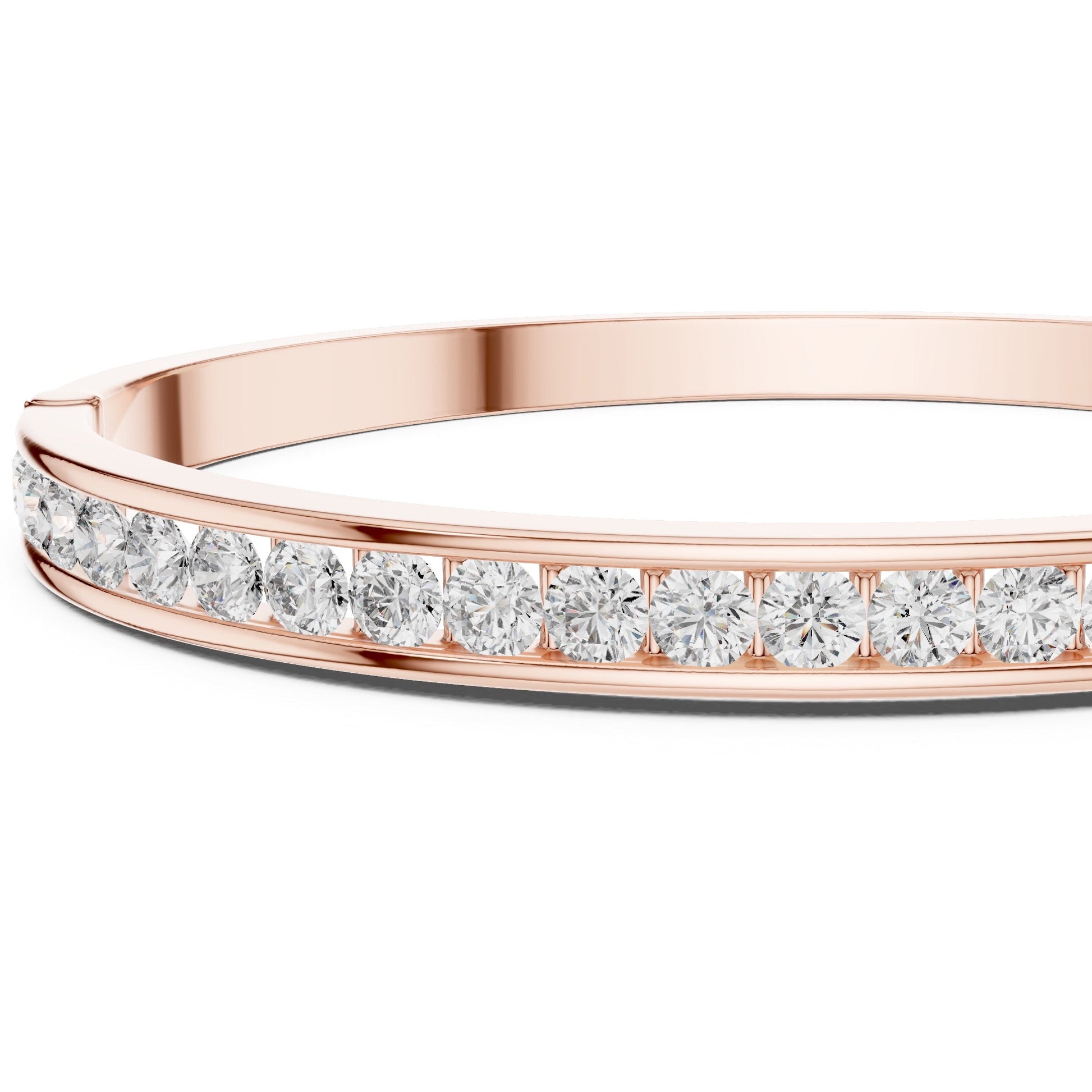 Rose gold bracelet with lab grown diamonds on a white background