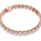 Rose gold bracelet with lab grown diamonds on a white background