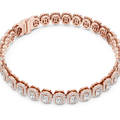 Rose gold bracelet with lab grown diamonds on a white background