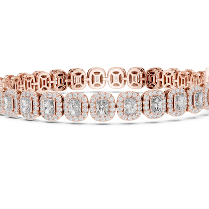 Rose gold bracelet with lab grown diamonds on a white background