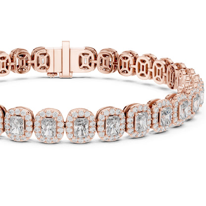 Rose gold bracelet with lab grown diamond accents on a white background