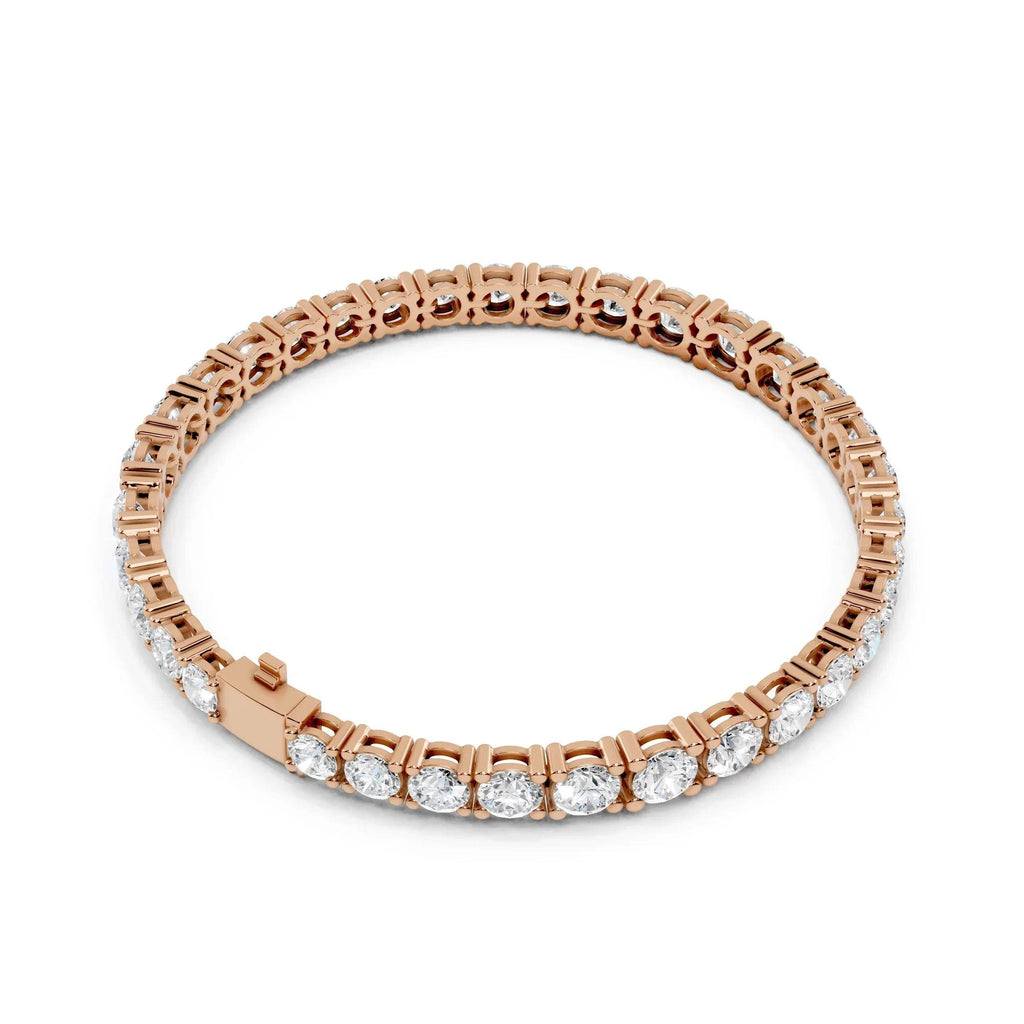 Rose gold bracelet with lab grown diamonds on a white background