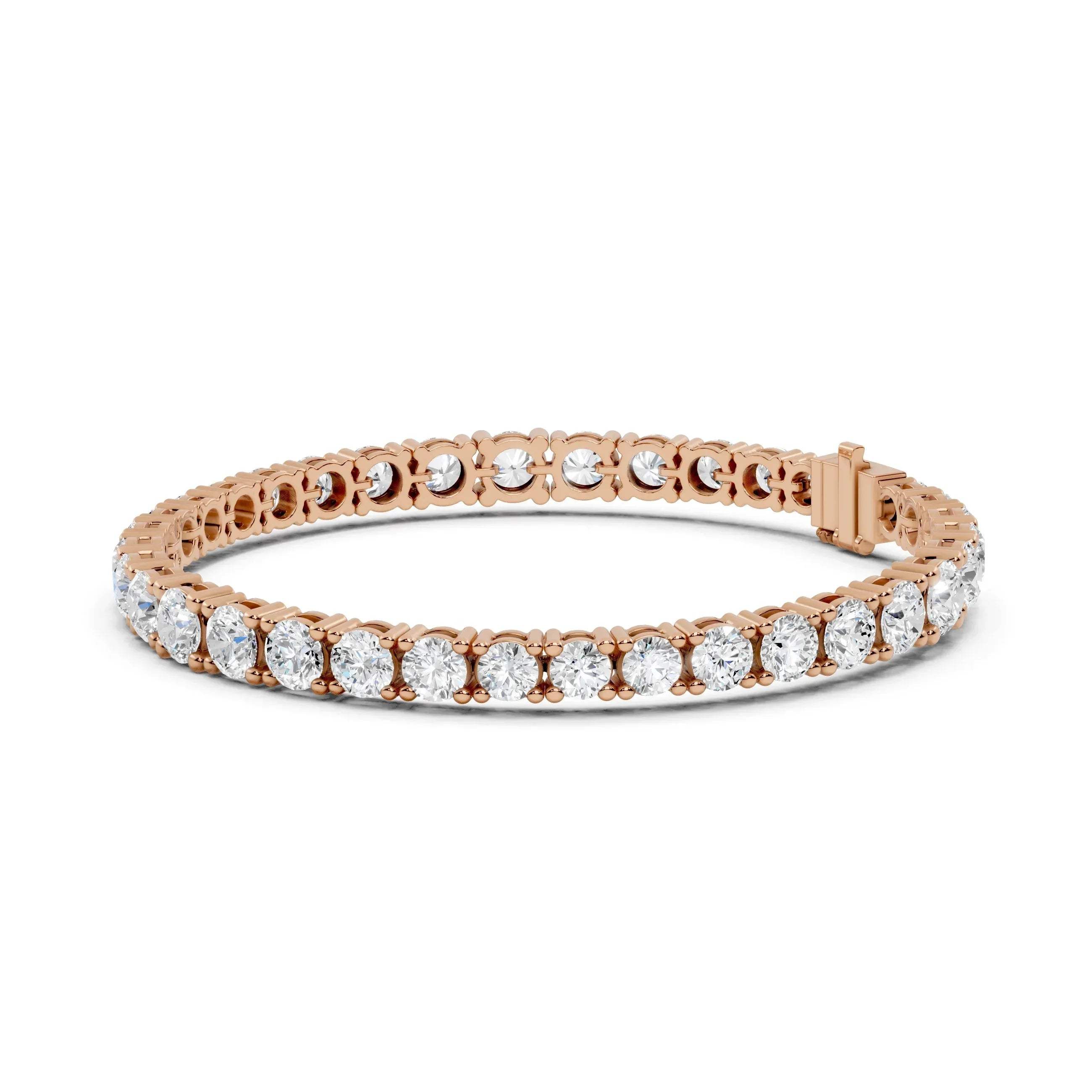 Rose gold bracelet with lab grown diamonds on a white background