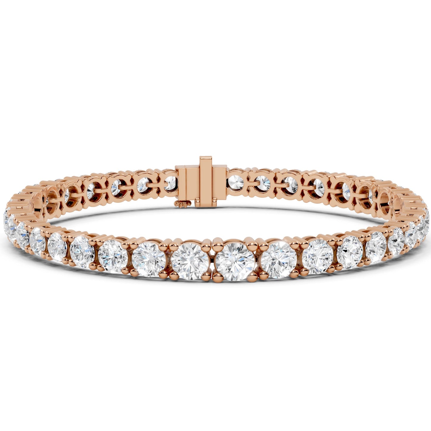 Rose gold bracelet with lab grown diamonds on a white background