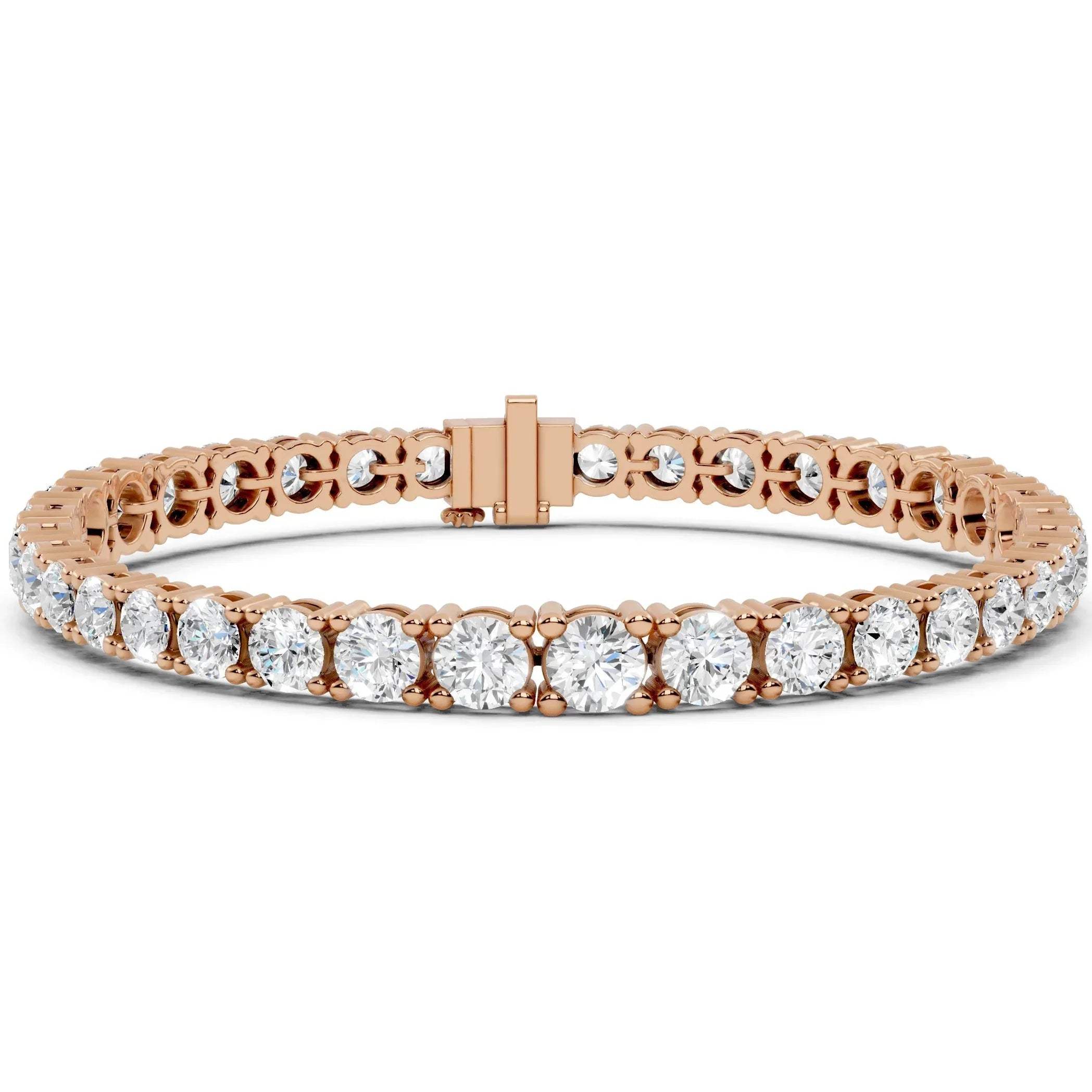 Rose gold bracelet with lab grown diamonds on a white background