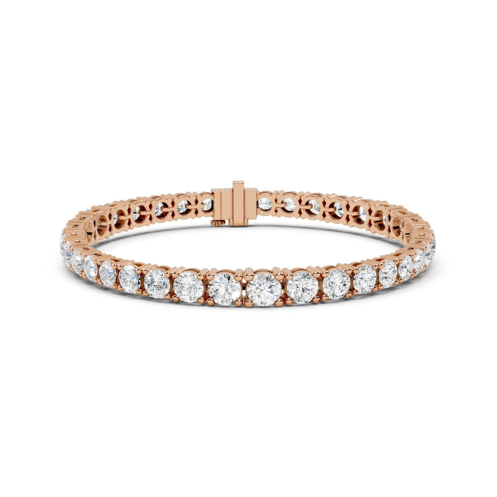Rose gold bracelet with lab grown diamond accents on a white background
