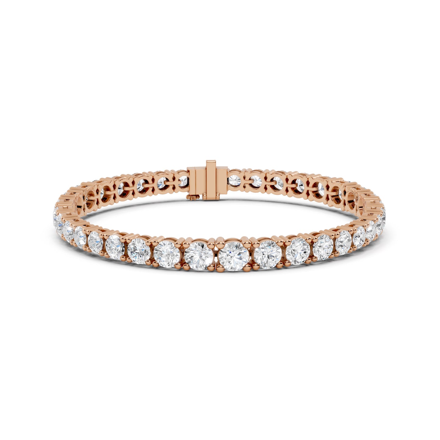 Rose gold bracelet with lab grown diamond accents on a white background