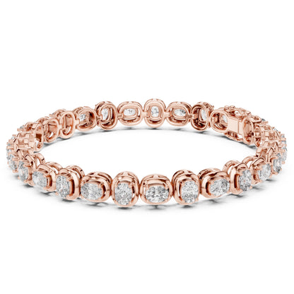 Rose gold bracelet with lab grown diamonds on a white background