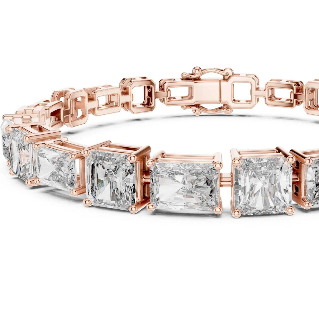 Rose gold bracelet with lab grown diamonds on a white background