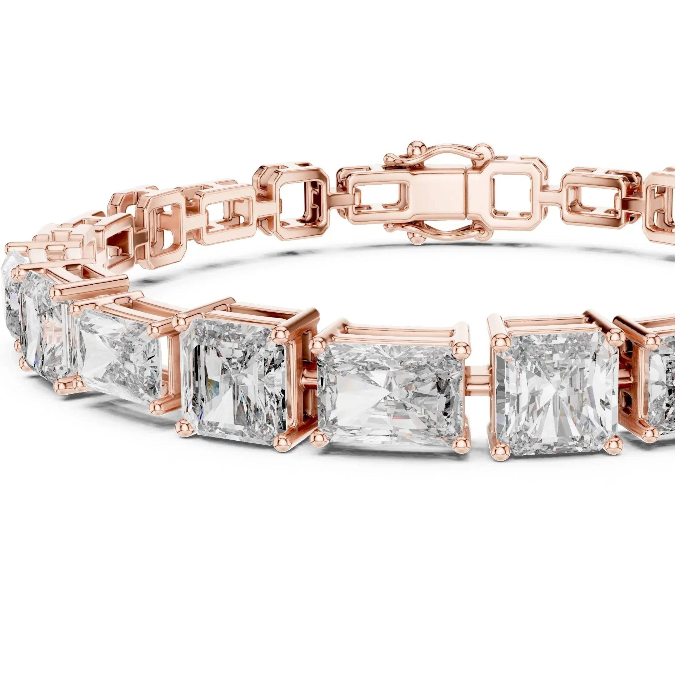 Rose gold bracelet with lab grown diamonds on a white background