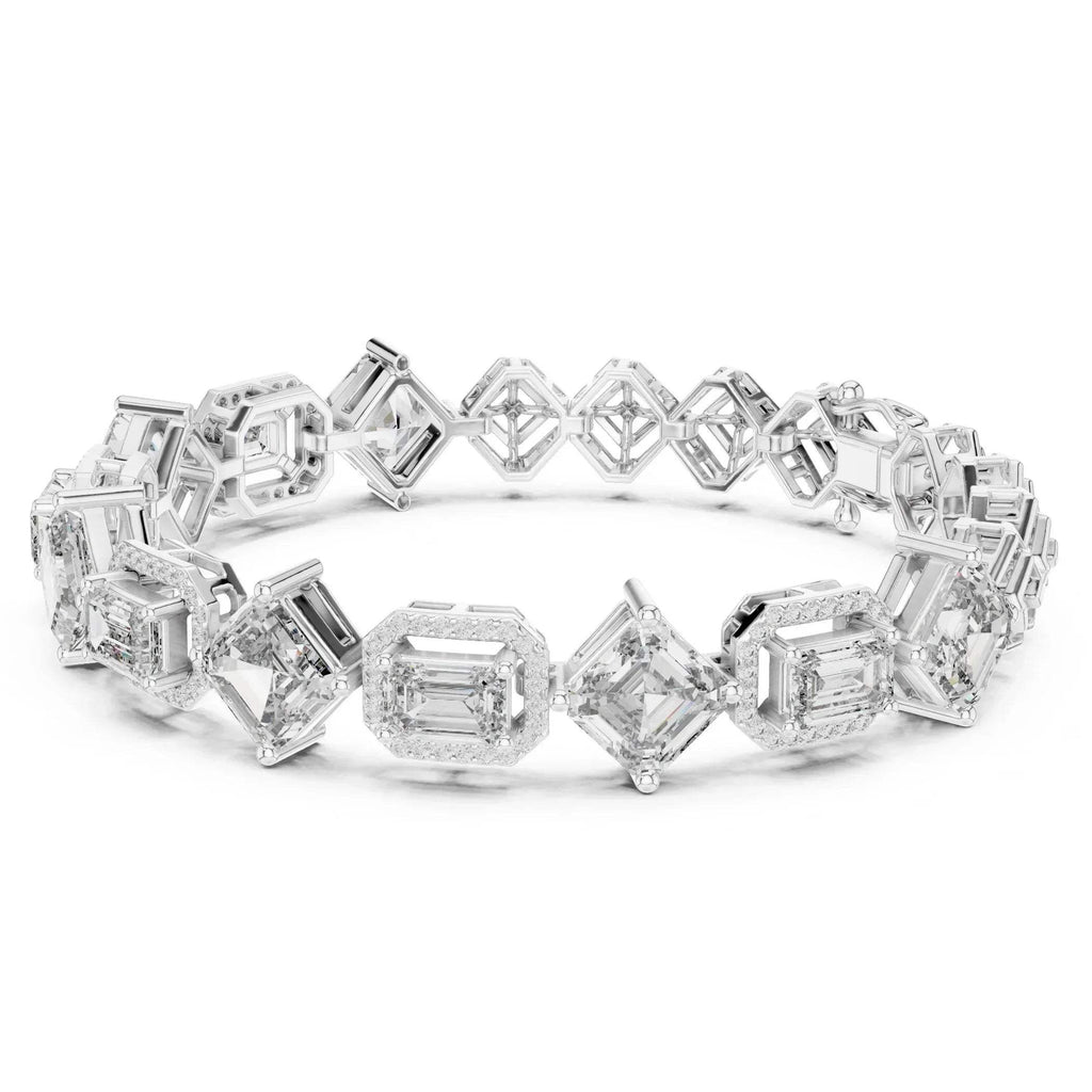 Lab grown diamond bracelet with geometric design on a white background