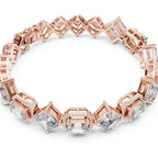 Rose gold and lab grown diamond bracelet on a white background