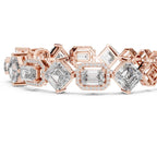 Rose gold ring with lab grown diamond accents on a white background.
