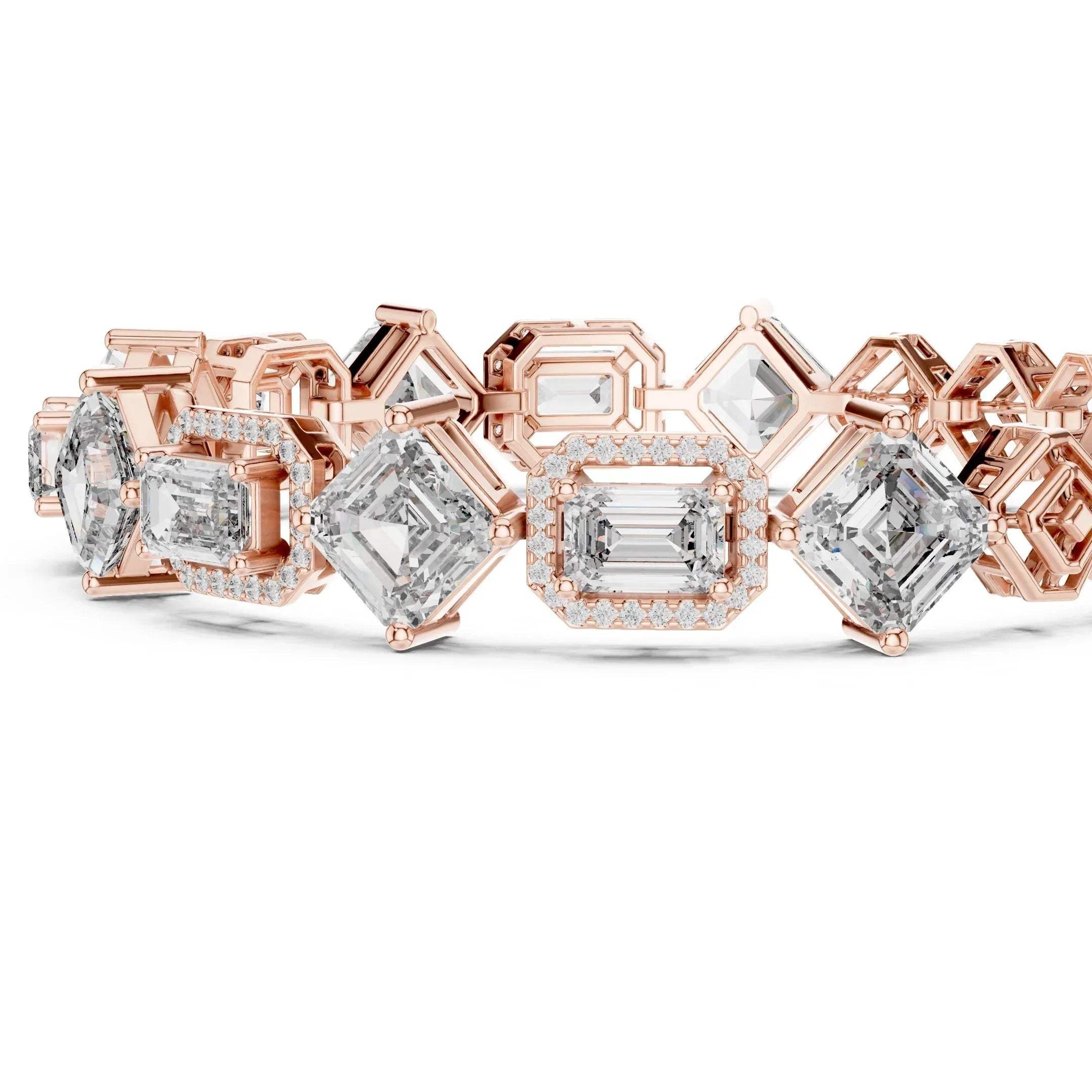 Rose gold ring with lab grown diamond accents on a white background.