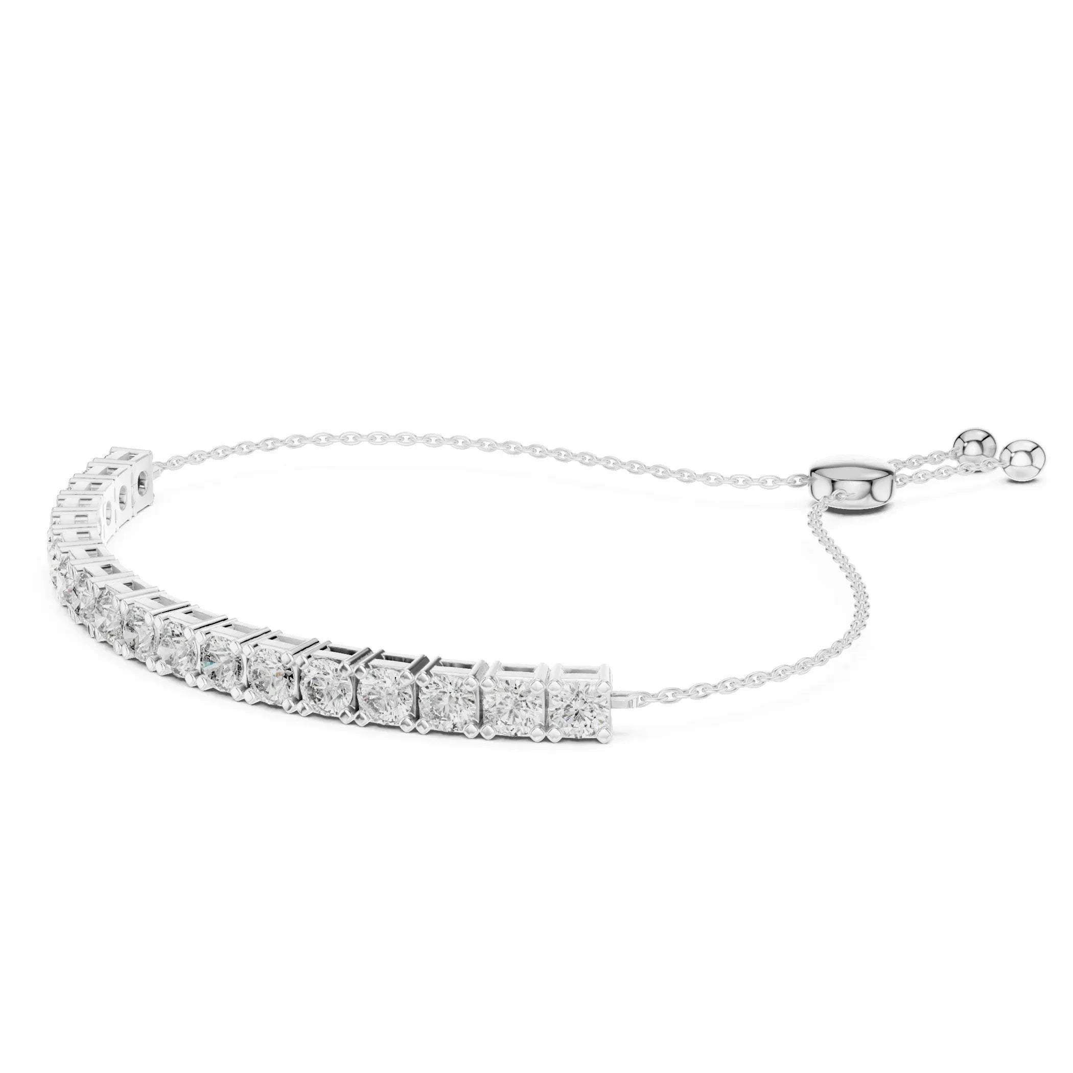 White gold and lab grown diamond bracelet on a white background