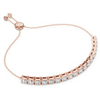 Rose gold bracelet with lab grown diamond accents on a white background