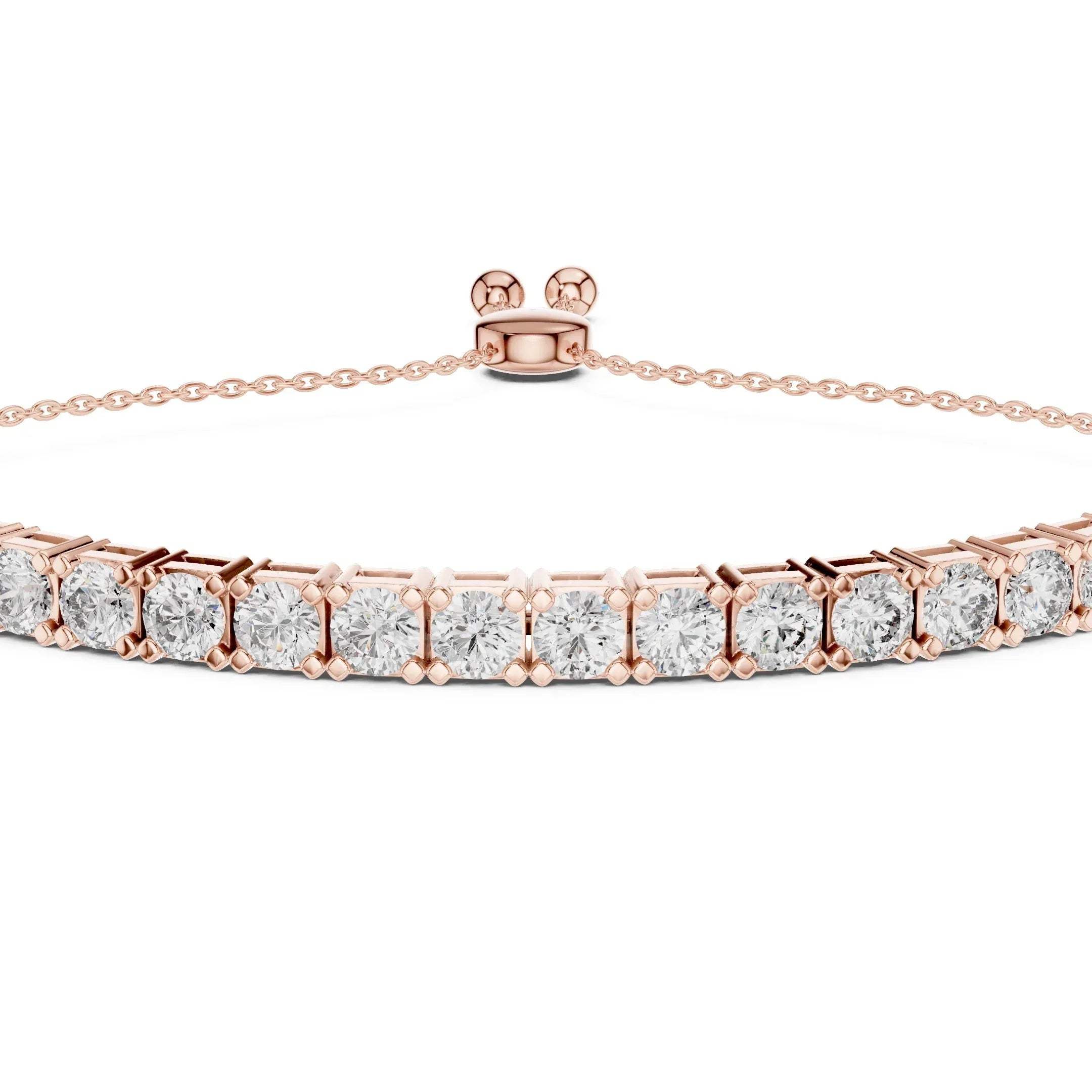 Rose gold bracelet with lab grown diamonds on a white background