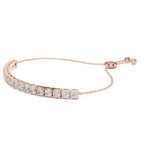 Rose gold bracelet with lab grown diamond accents on a white background