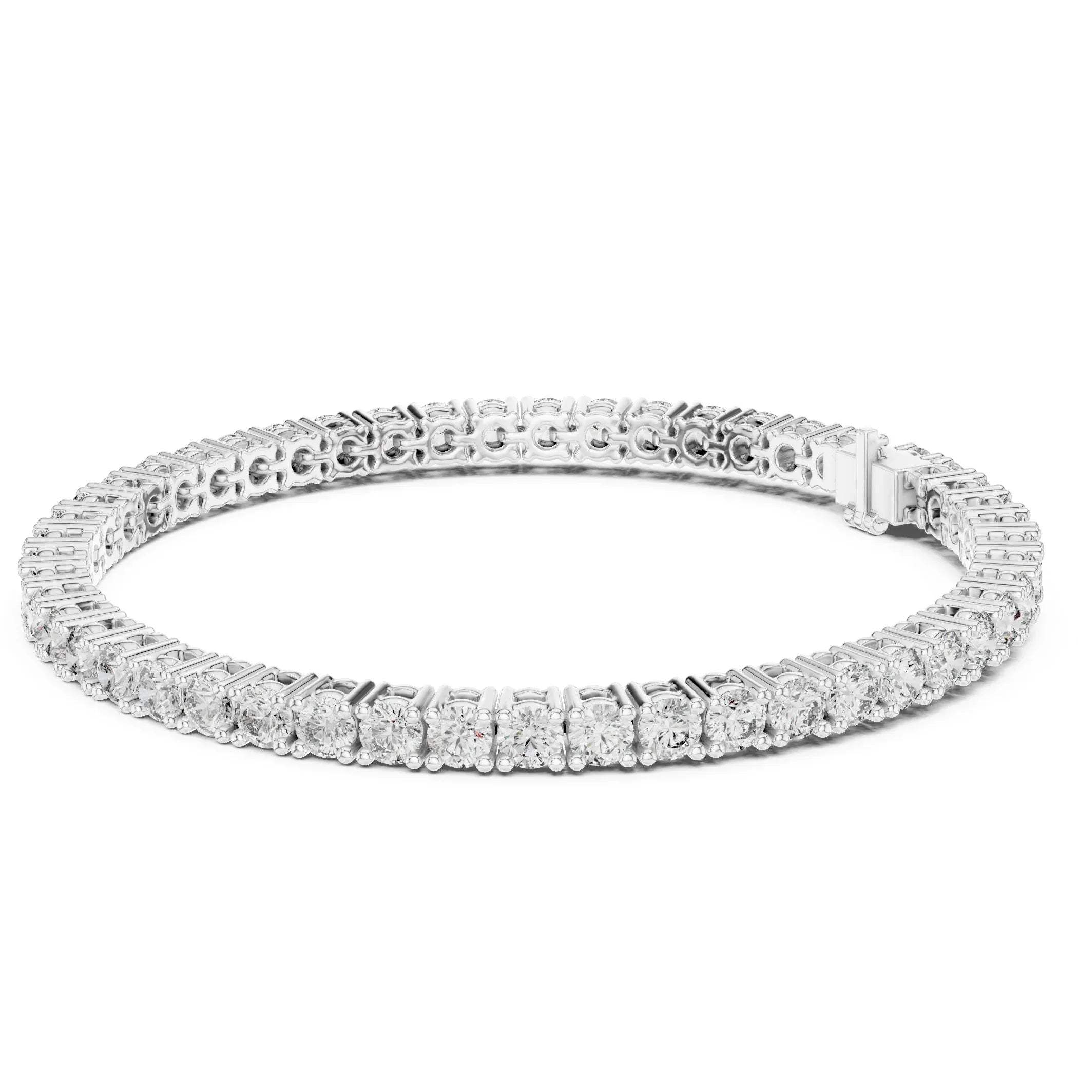 White gold and lab grown diamond bracelet on a white background