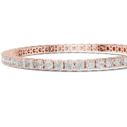 Rose gold bracelet with lab grown diamonds on a white background