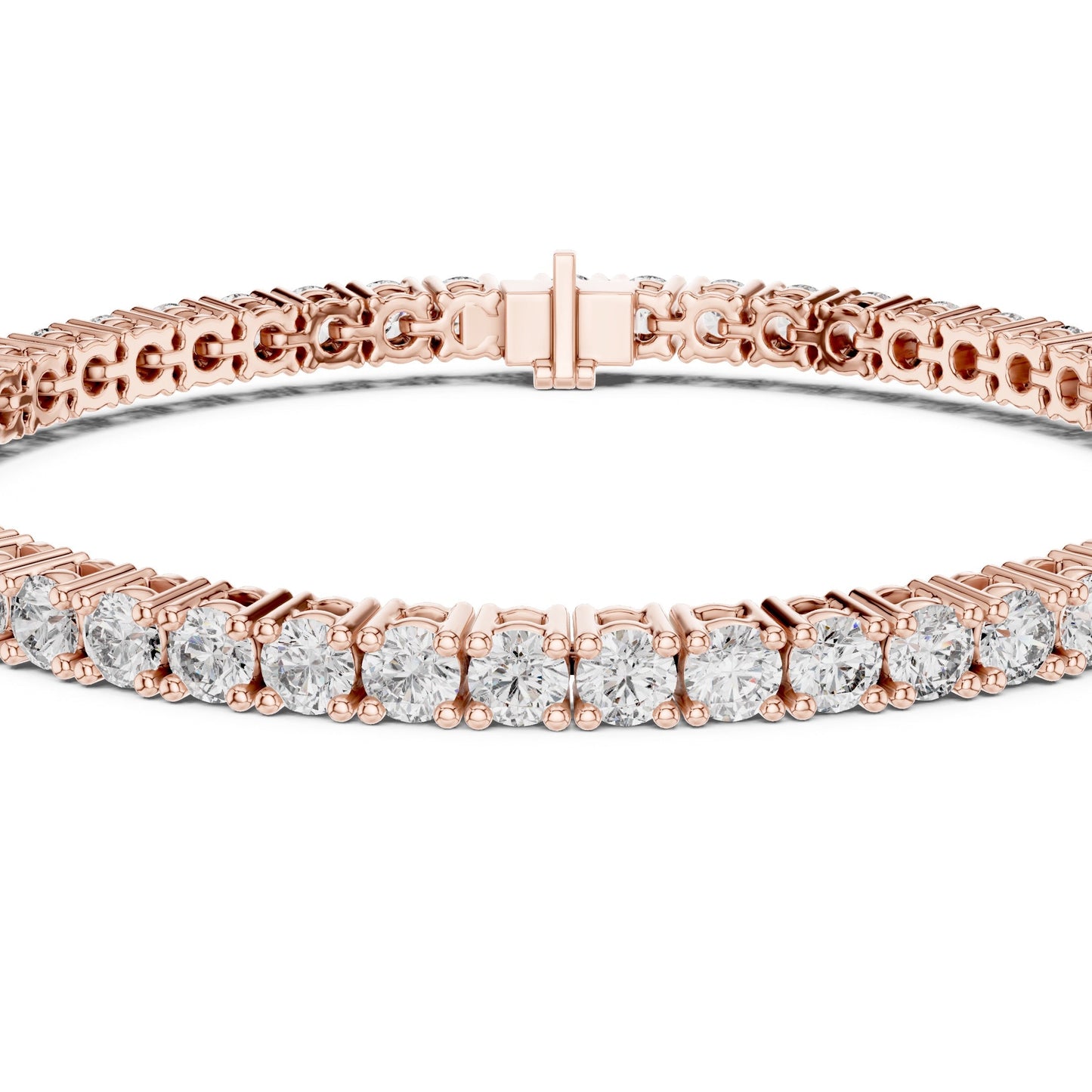 Rose gold bracelet with lab grown diamonds on a white background