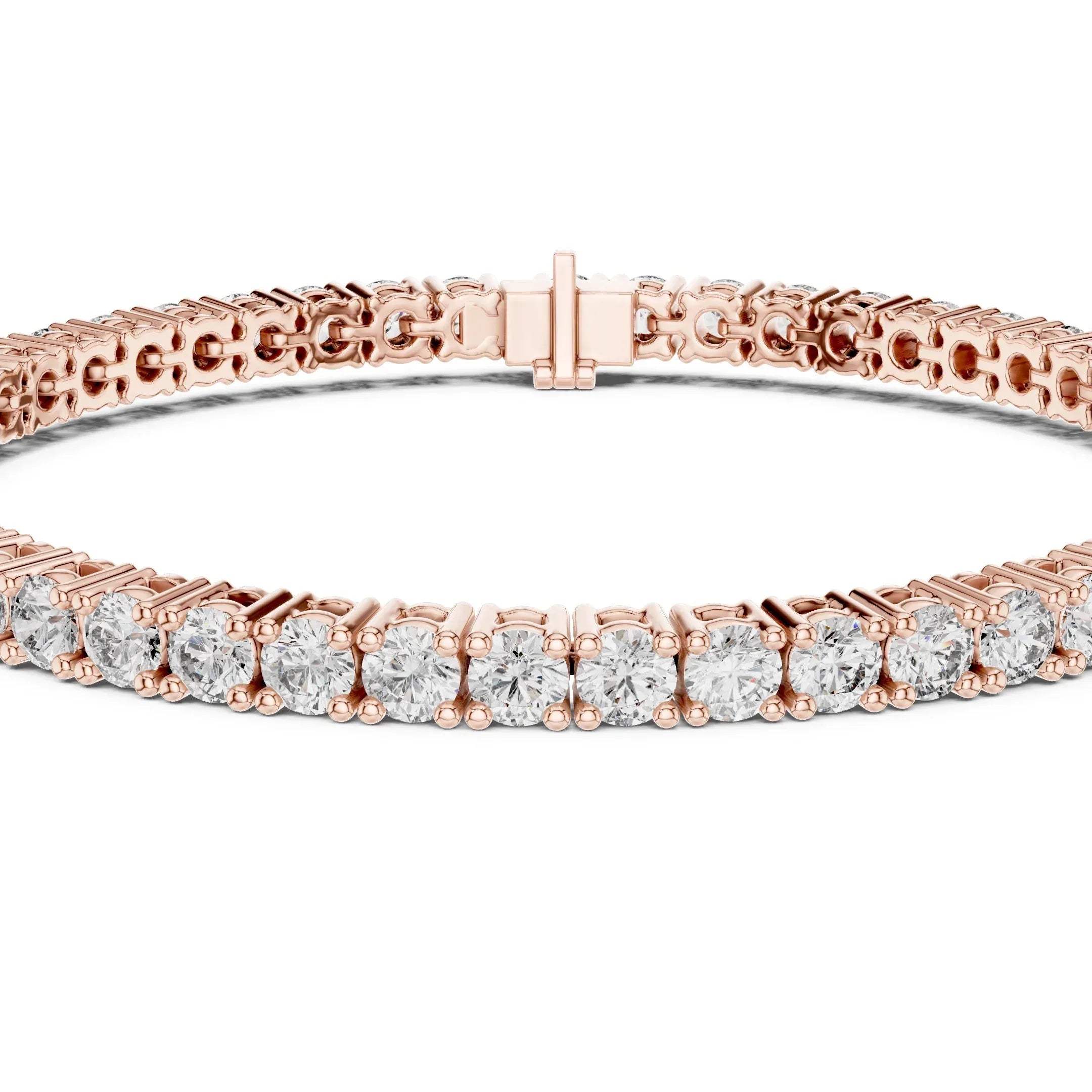 Rose gold bracelet with lab grown diamonds on a white background