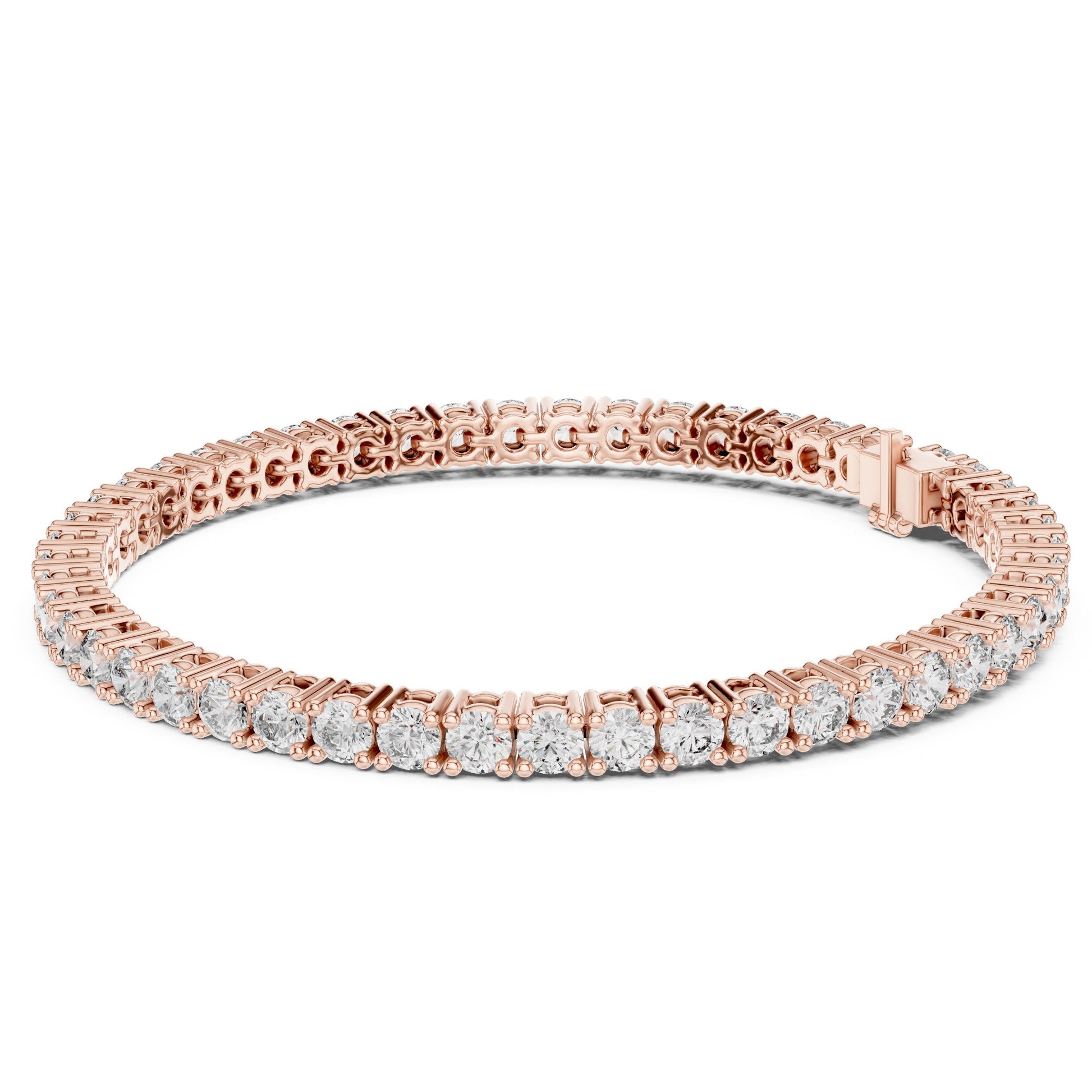 Rose gold bracelet with lab grown diamonds on a white background