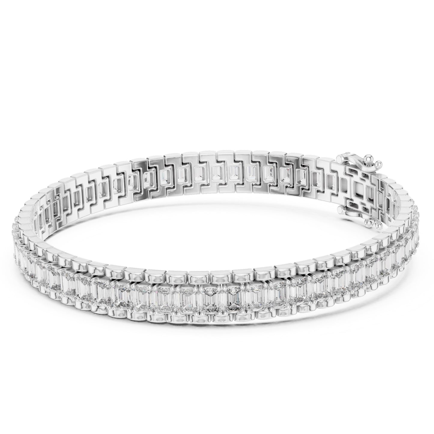 White gold bracelet with lab grown diamond accents on a white background