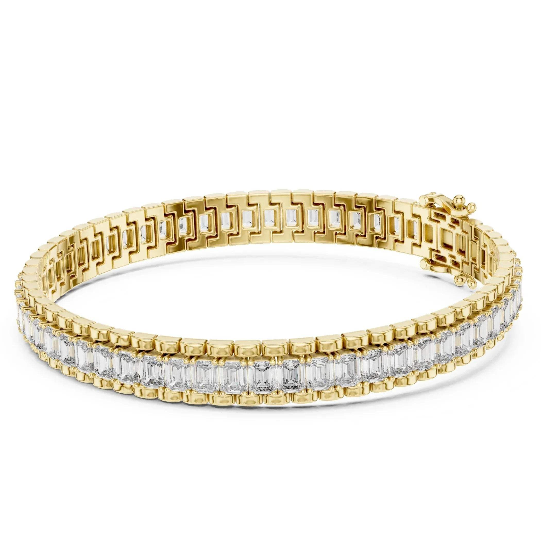 yellow gold bracelet with lab grown diamond accents on a white background