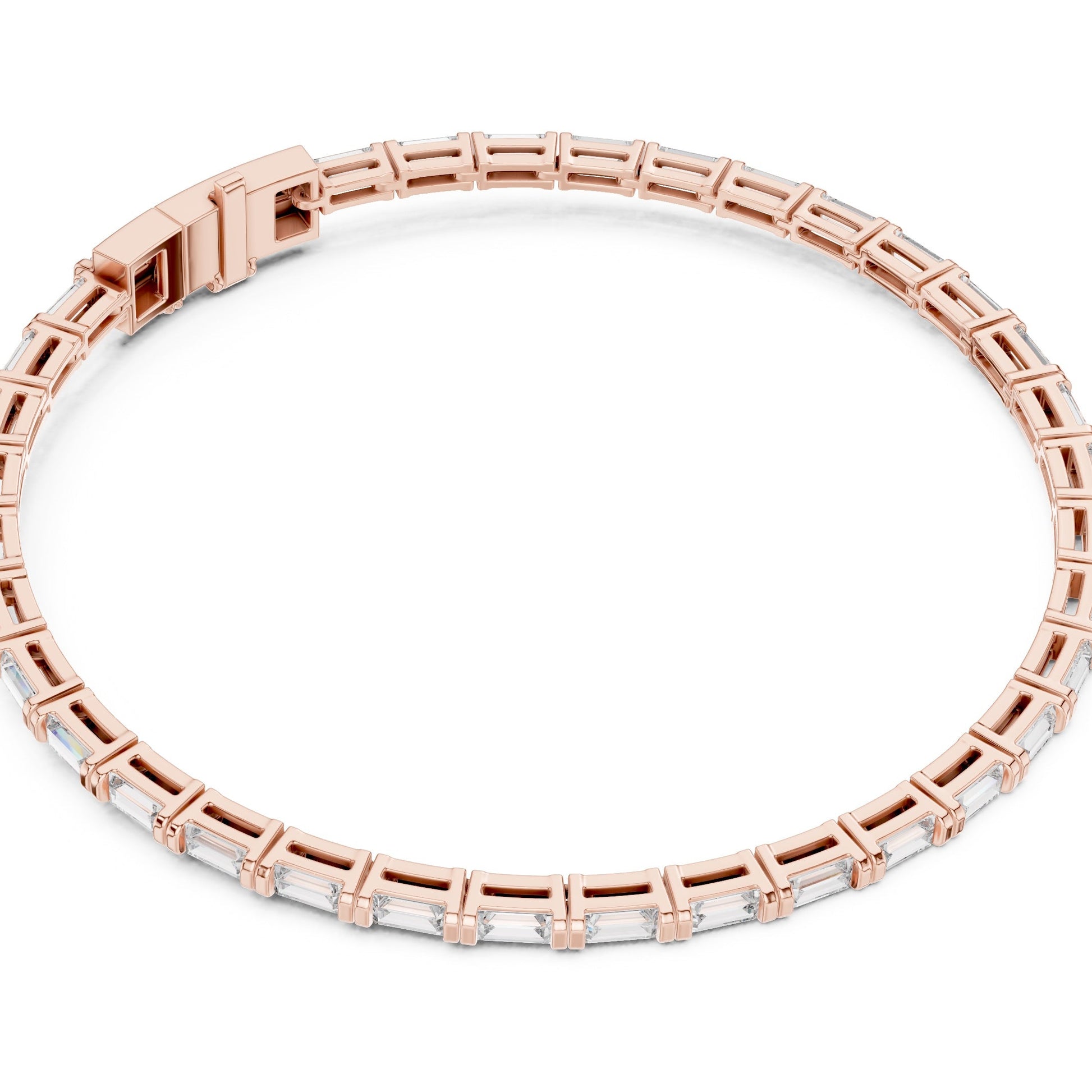 Rose gold lab grown diamond bracelet on a white background
