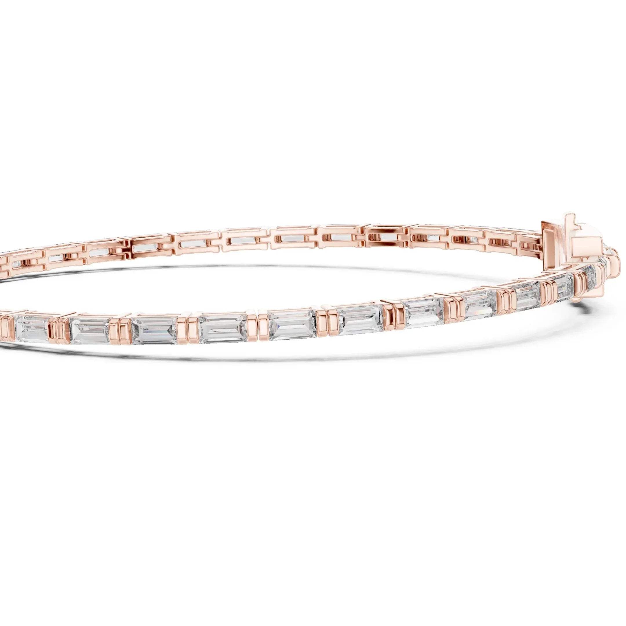 Rose gold bracelet with lab grown diamonds on a white background