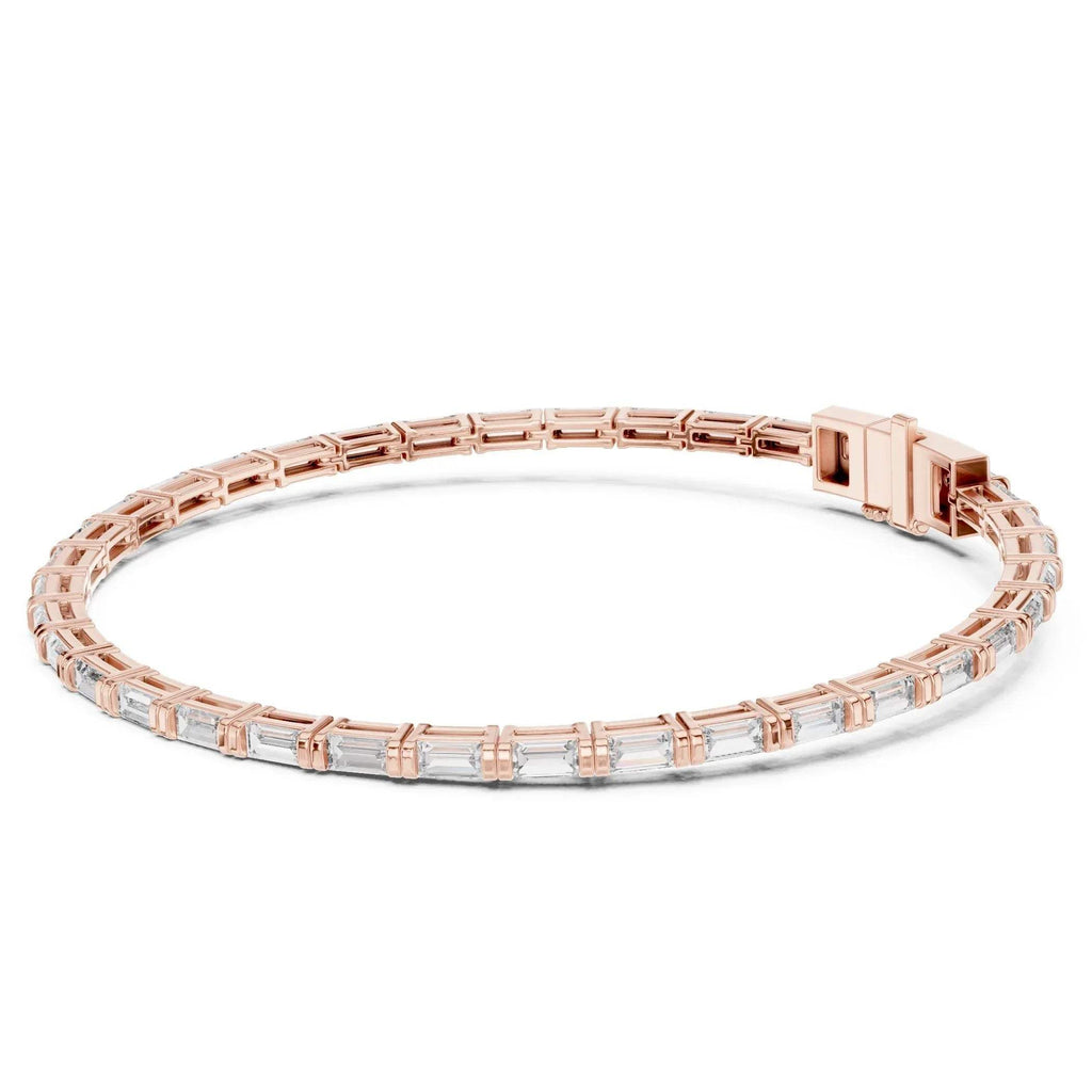 Rose gold and lab grown diamonds bracelet on a white background