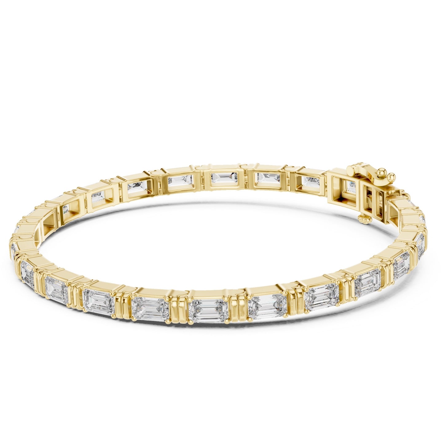 Yellow gold bracelet with lab grown diamond accents on a white background