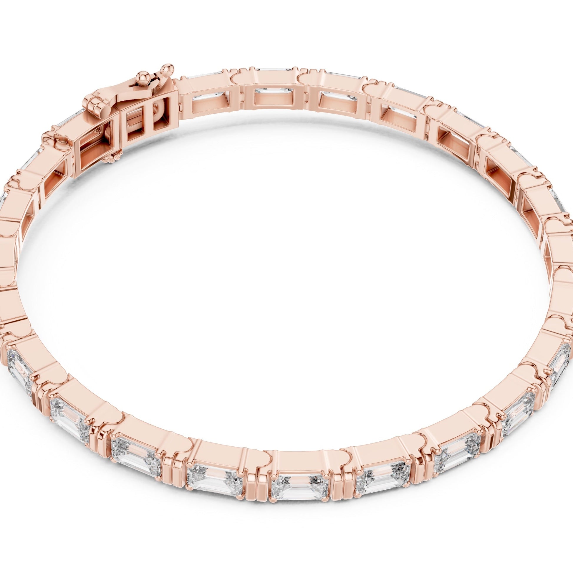 Rose gold bracelet with lab grown diamonds on a white background