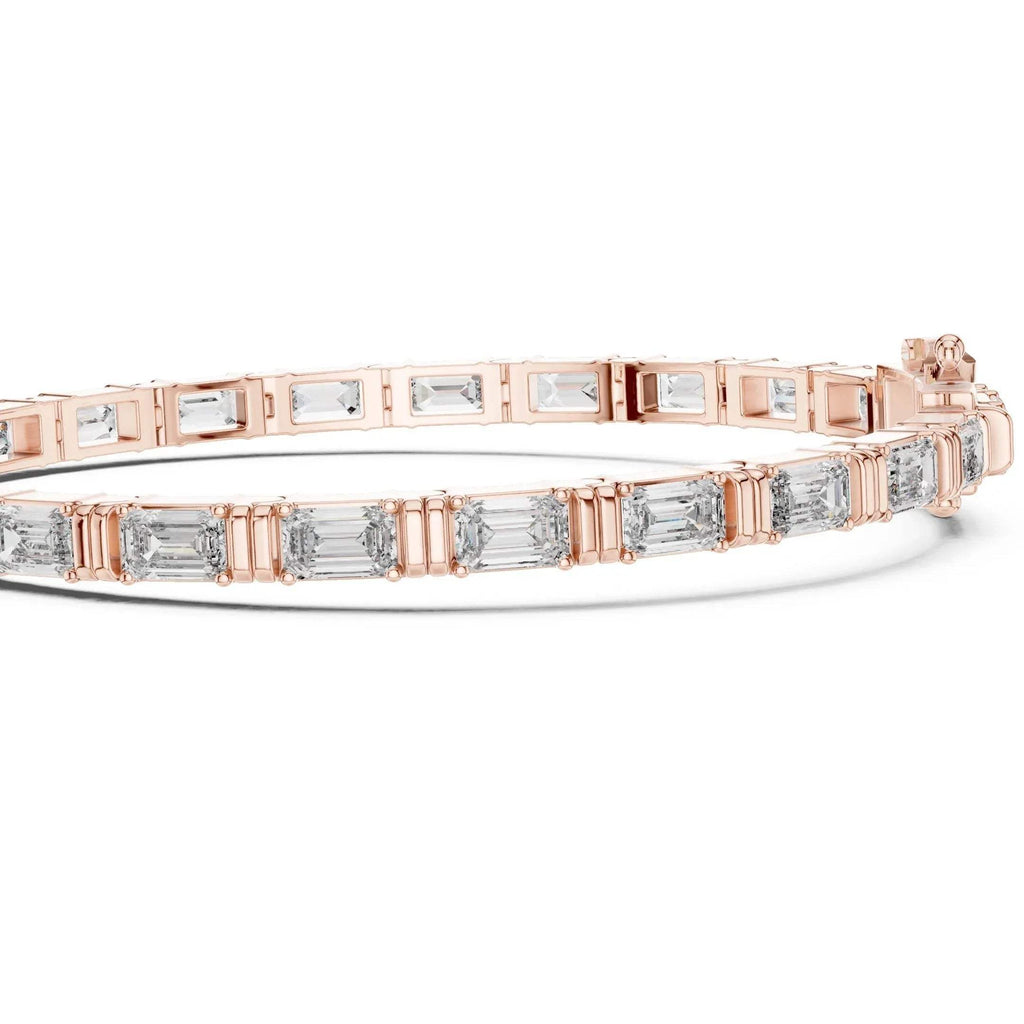 Rose gold bracelet with lab grown diamond accents on a white background