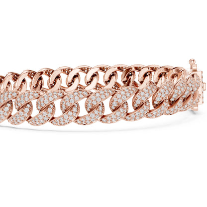 Rose gold bracelet with lab grown diamond accents on a white background