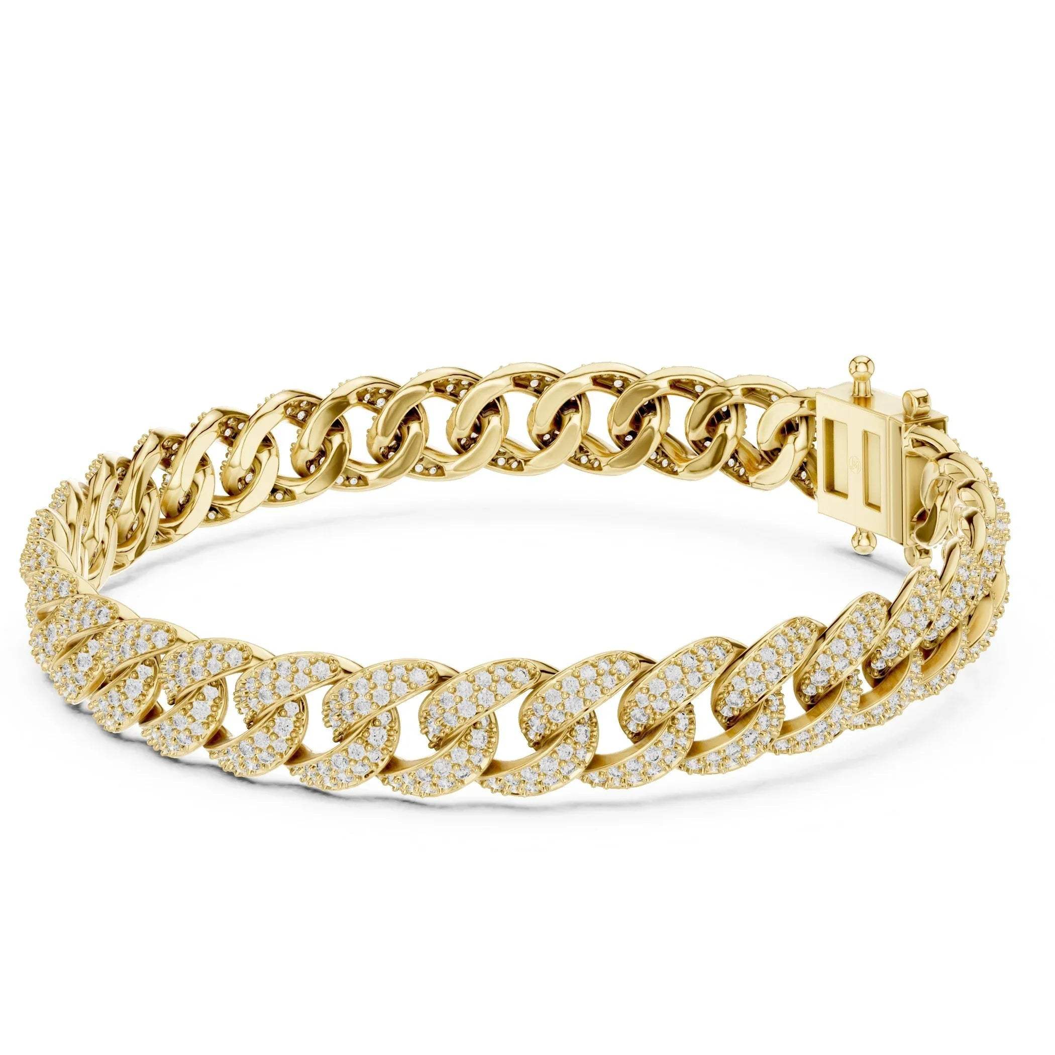 Gold chain bracelet with lab grown diamond accents on a white background
