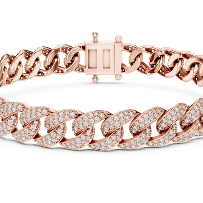 Rose gold bracelet with lab grown diamond accents on a white background