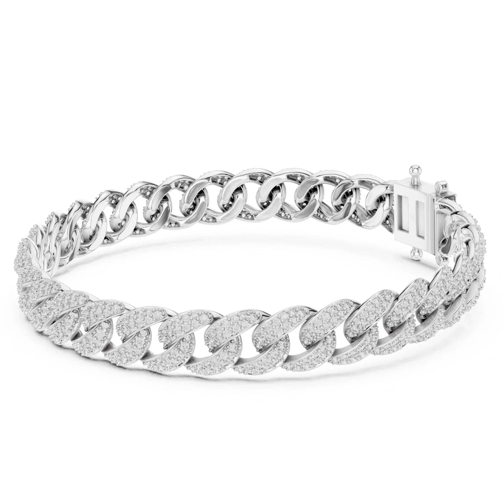 White gold and lab grown diamond chain bracelet on a white background