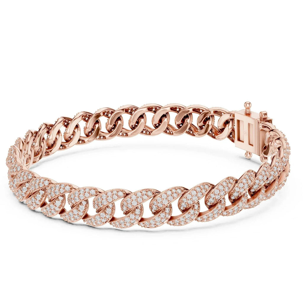 Rose gold bracelet with lab grown diamond accents on a white background