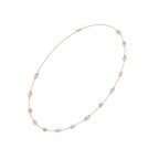 Rose gold necklace with lab grown diamonds on a white background