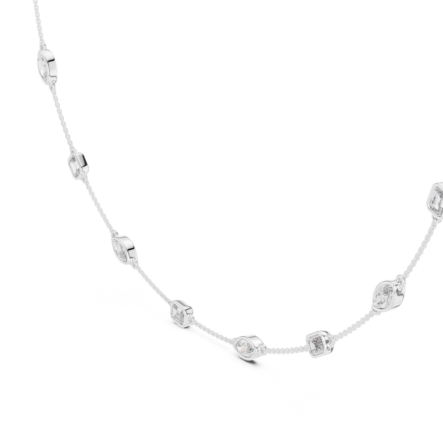 White gold necklace with lab grown diamonds on a white background