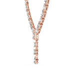 Rose gold necklace with lab grown diamonds on a white background
