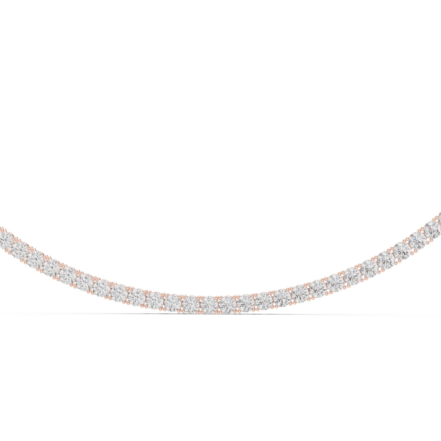 Tennis necklace with lab grown diamonds with white gold on a white background