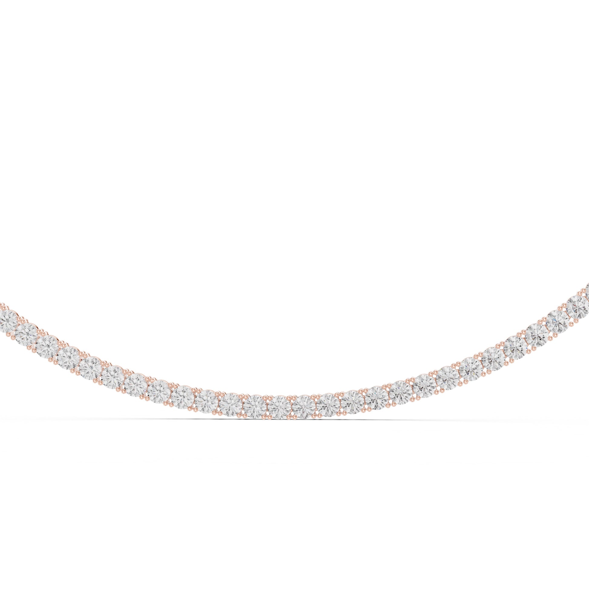 Tennis necklace with lab grown diamonds with white gold on a white background