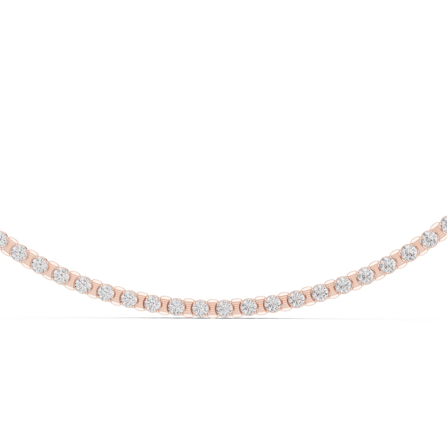 Rose gold necklace with lab grown diamonds on a white background
