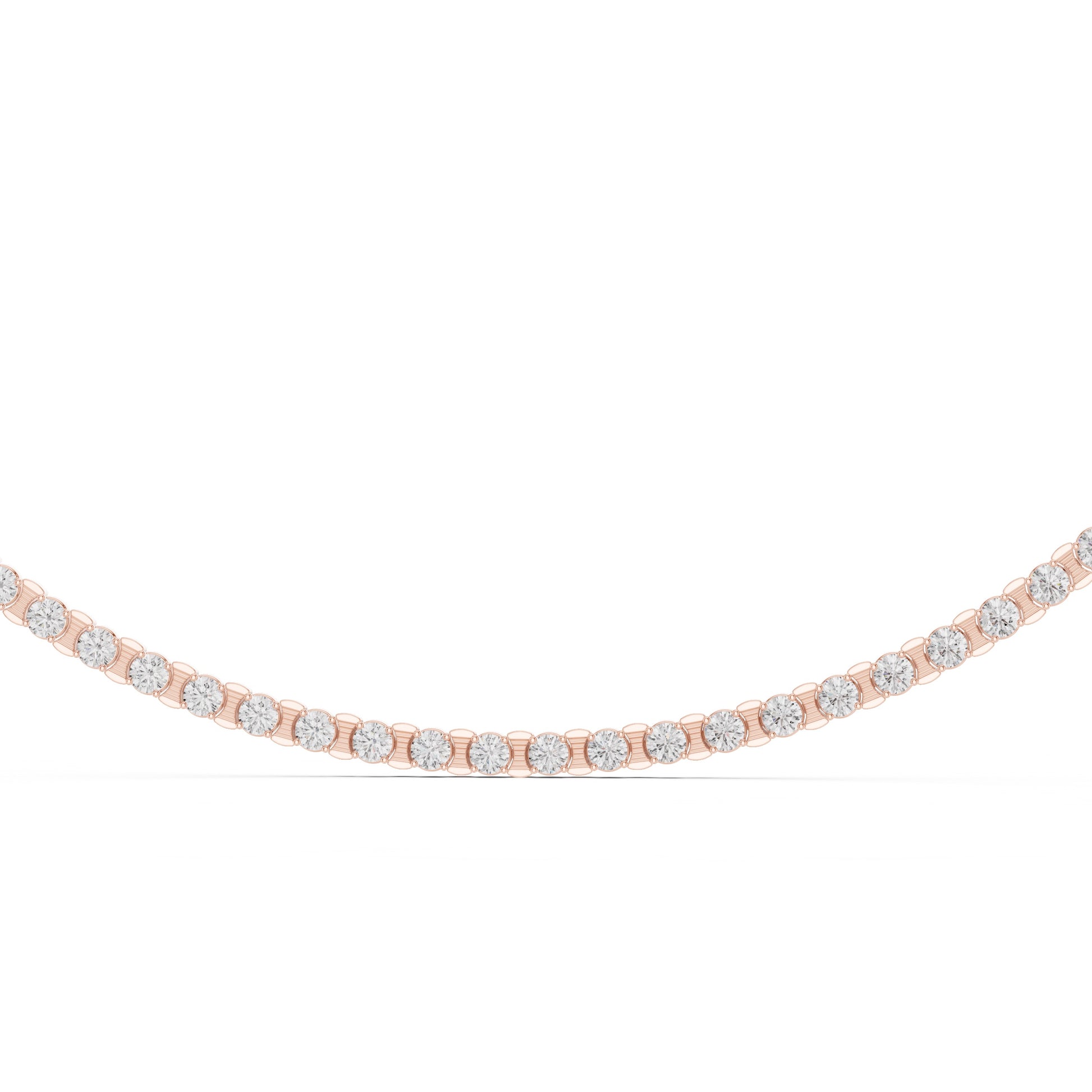 Rose gold necklace with lab grown diamonds on a white background