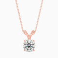 Rose gold pendant with a round brilliant-cut solitaire lab grown diamond on a delicate chain in rose gold.