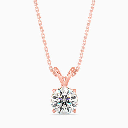 Rose gold pendant with a round brilliant-cut solitaire lab grown diamond on a delicate chain in rose gold.