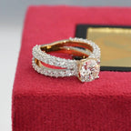 Lab grown diamond ring on a red jewelry box with a blurred background